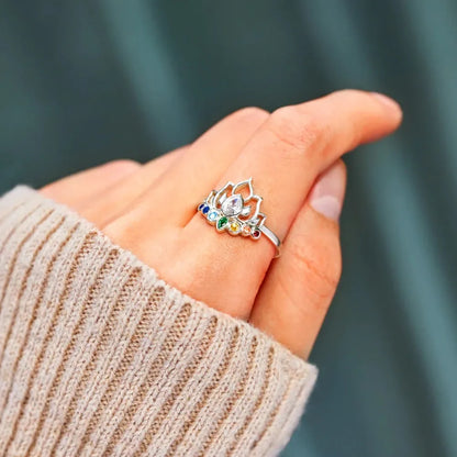 925 Sterling Silver Inlaid Zircon Lotus Shape Ring - Treasured Gift's & More