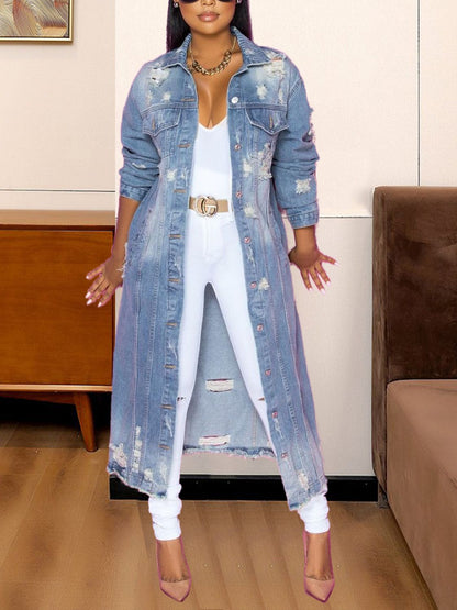 Long Sleeve Raw Hem Denim Jacket - Treasured Gift's & More