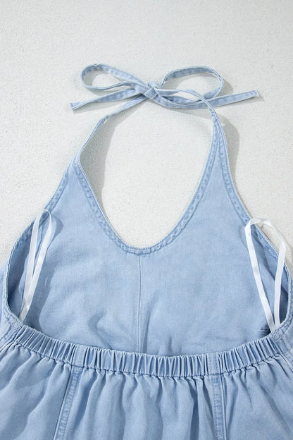 Backless Halter Neck Denim Top - Treasured Gift's & More