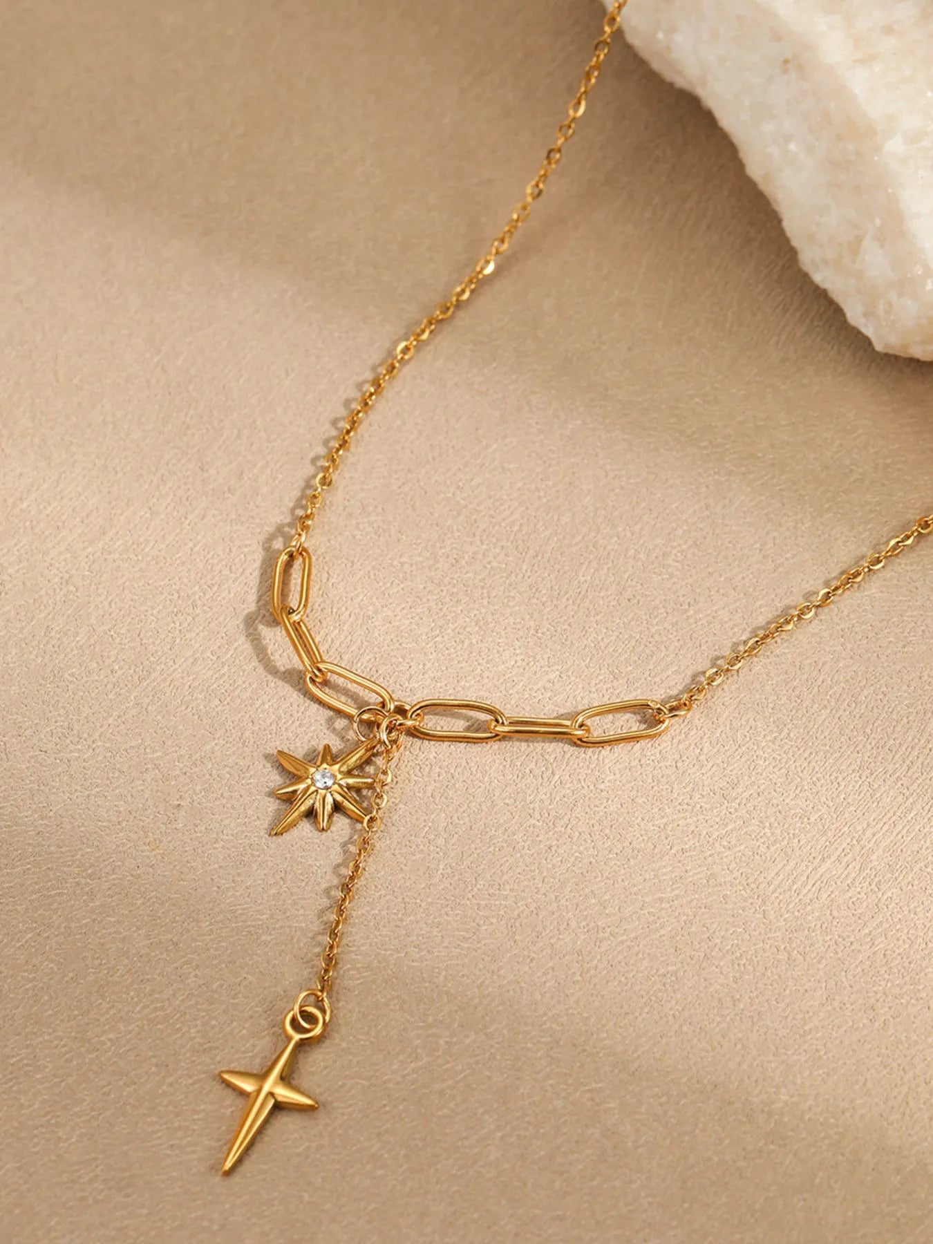 18K Gold-Plated Star Cross Pendant Necklace - Treasured Gift's & More