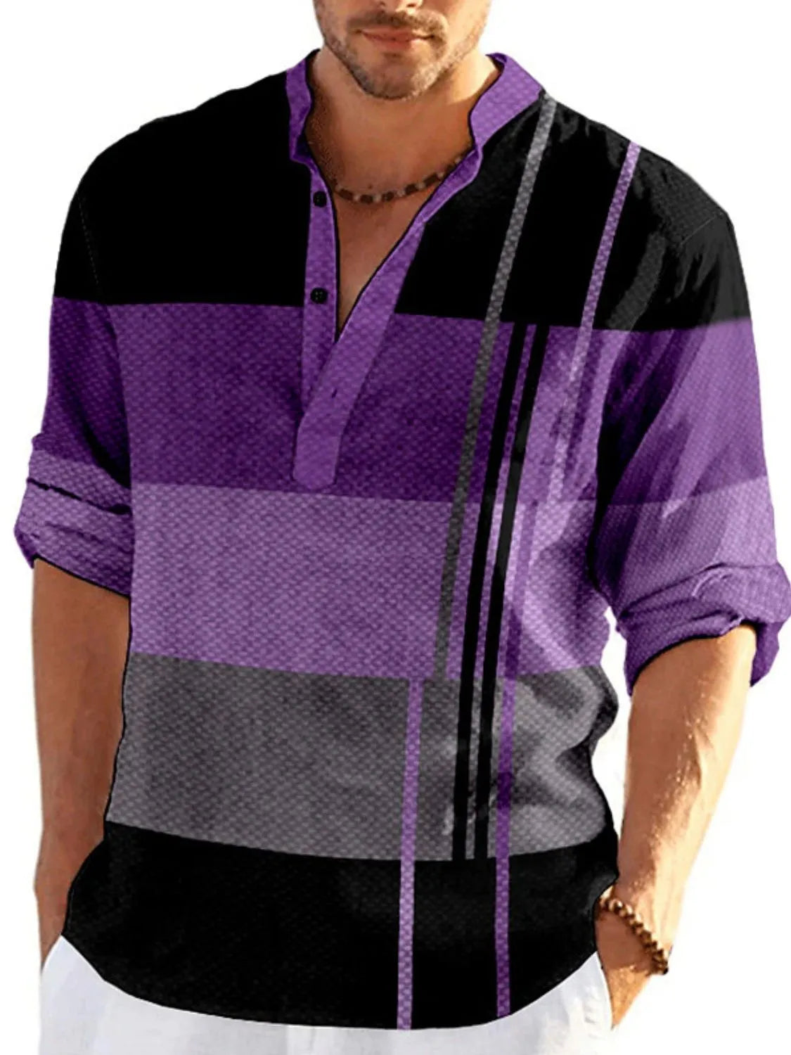 Men's Full Size Color Block Long Sleeve Polo Plus Size - Treasured Gift's & More