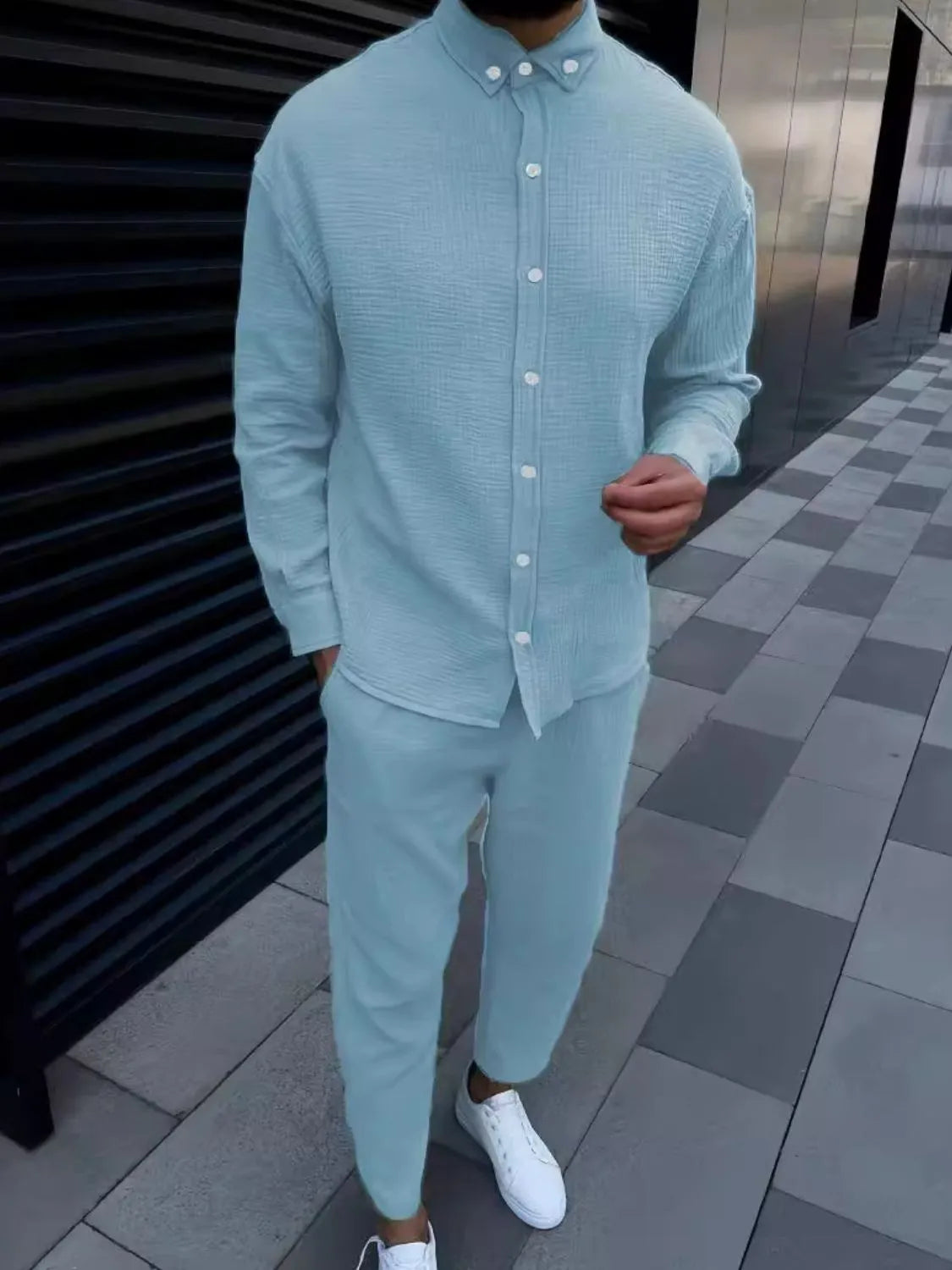 Men's Button Down Long Sleeve Shirt and Pants Set - Treasured Gift's & More