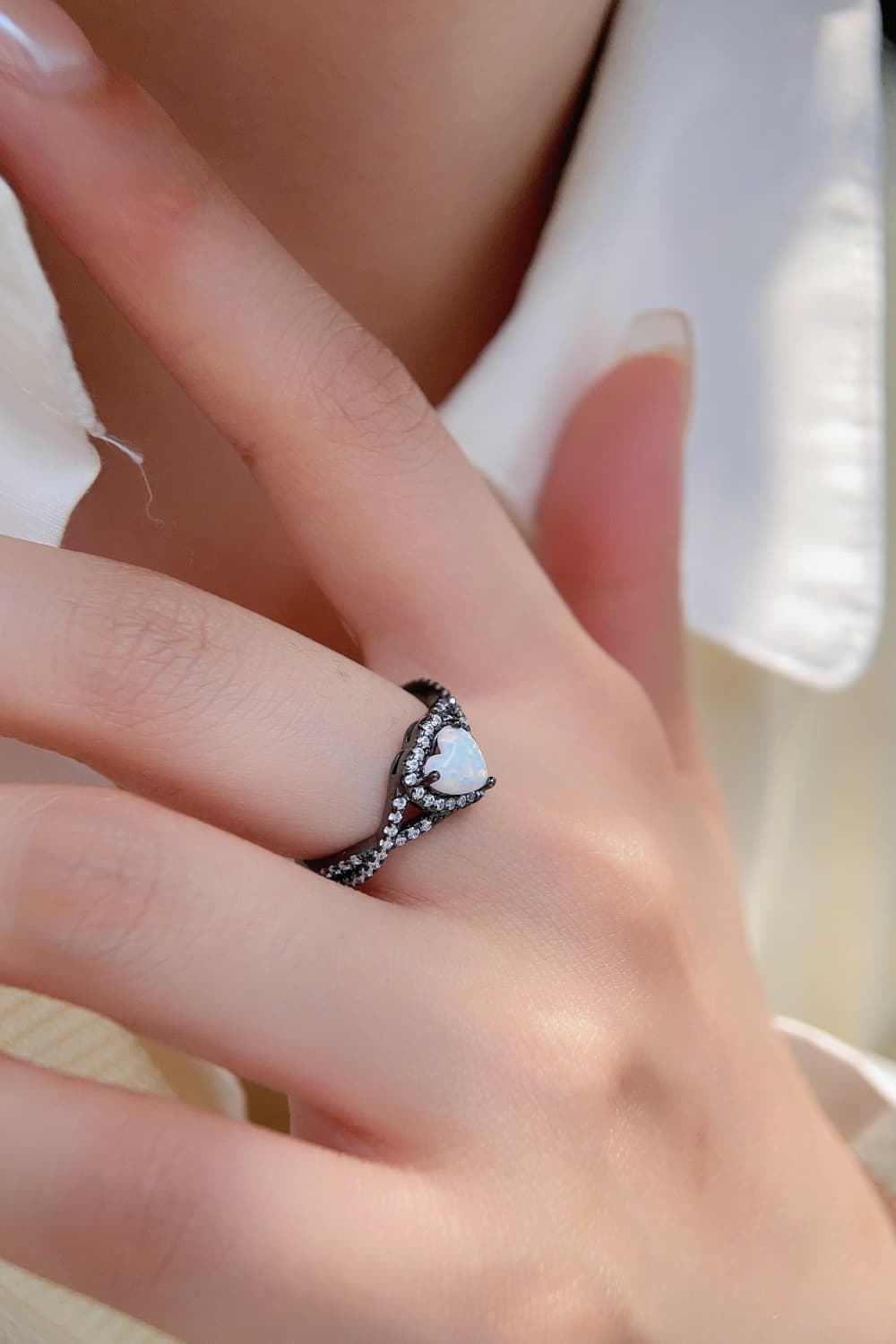 Opal Heart Black Gold-Plated Ring - Treasured Gift's & More